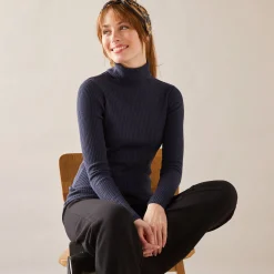 Trui En Vest<Blancheporte Effen rolkraagtrui in ribbeltricot<br> marine