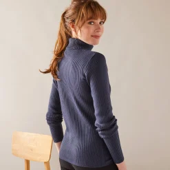 Trui En Vest<Blancheporte Effen rolkraagtrui in ribbeltricot<br> marine