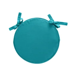 Stoelkussentje<Blancheporte Effen rond stoelkussen in zeildoekstof eendenblauw