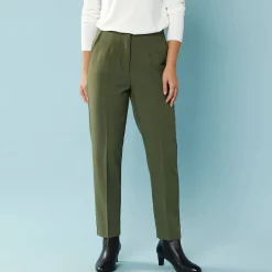 Broek<Blancheporte Effen slimbroek, kleine lengtes kaki