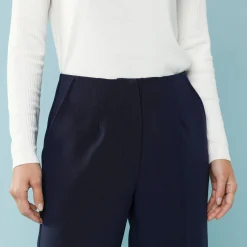 Broek<Blancheporte Effen slimbroek, kleine lengtes marine