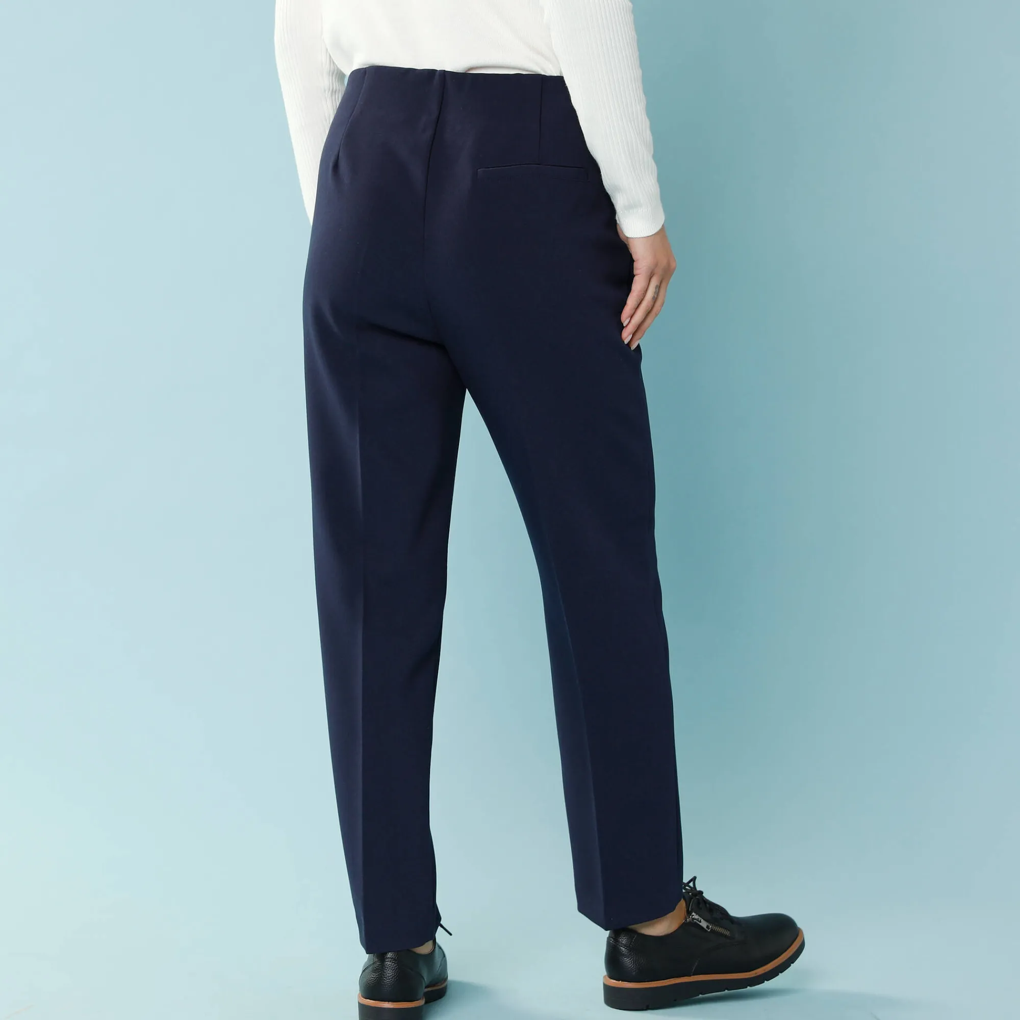 Broek<Blancheporte Effen slimbroek, kleine lengtes marine