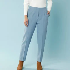 Broek<Blancheporte Effen slimbroek, kleine lengtes leigrijsblauw