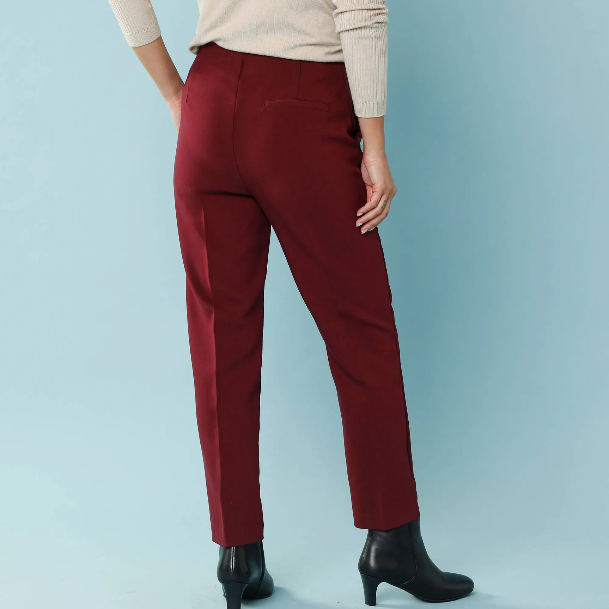 Broek<Blancheporte Effen slimbroek, kleine lengtes bordeaux