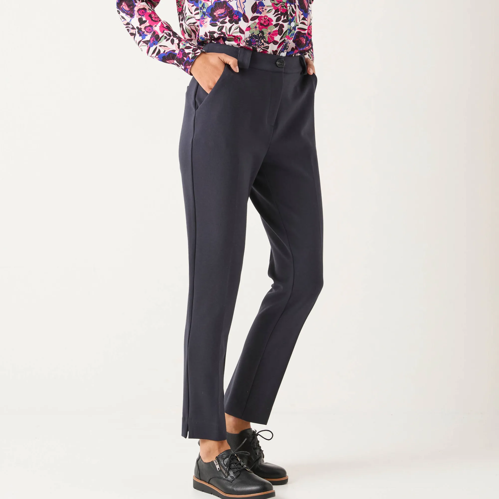 Broek<Blancheporte Effen slimbroek, milanotricot marine