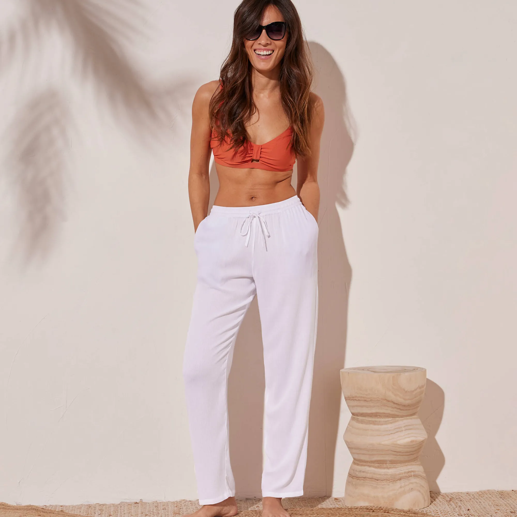 Broek<Blancheporte Effen soepele broek in crepon wit