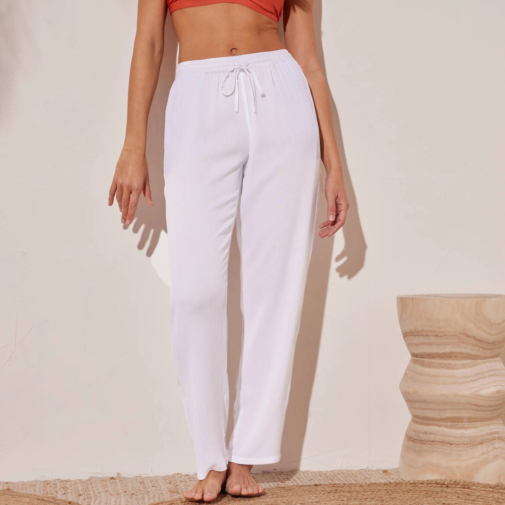 Broek<Blancheporte Effen soepele broek in crepon wit