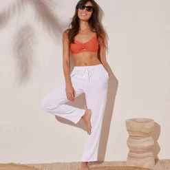 Broek<Blancheporte Effen soepele broek in crepon wit