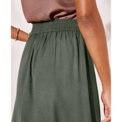 Rok<Blancheporte Effen, soepele rok met knopen, speciaal voor kleine lengtes kaki