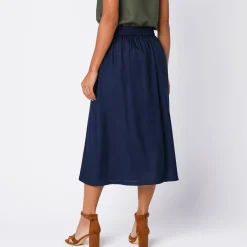 Rok<Blancheporte Effen, soepele rok met knopen, speciaal voor kleine lengtes marine