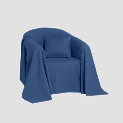 Zeildoekstof<Colombine Effen sprei in zeildoekstof blauw