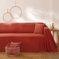 Zeildoekstof<Colombine Effen sprei in zeildoekstof terracotta