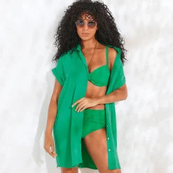 Jurk<Blancheporte Effen strandjurk, crepon groen