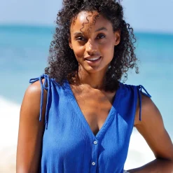 Jurk<Blancheporte Effen strandjurk, crepon blauw