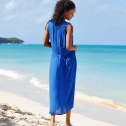 Jurk<Blancheporte Effen strandjurk, crepon blauw