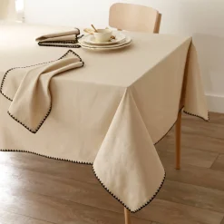 Tafellaken En Tafelloper<Blancheporte Effen tafellaken in katoen, met fantasieafwerking naturel