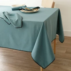 Tafellaken En Tafelloper<Blancheporte Effen tafellaken in katoen, met fantasieafwerking grijsblauw
