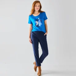 Broek<Blancheporte Effen tapered 7/8-broek marine
