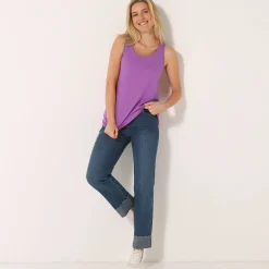 T-Shirt En Topje<Blancheporte Effen topje in biokatoen met ronde hals, eco-verantwoord violine
