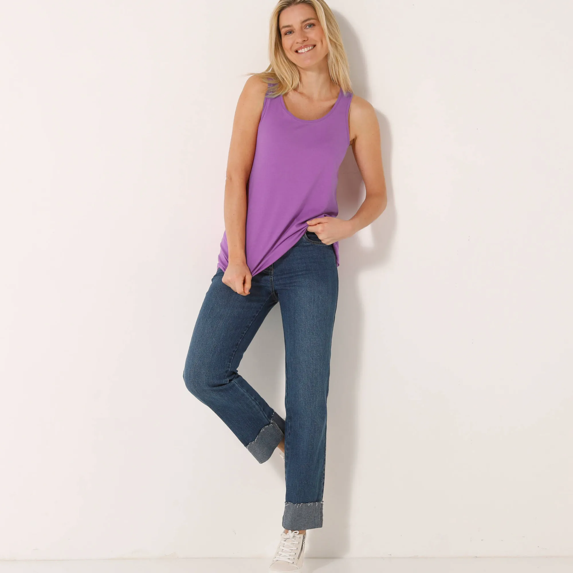 T-Shirt En Topje<Blancheporte Effen topje in biokatoen met ronde hals, eco-verantwoord violine