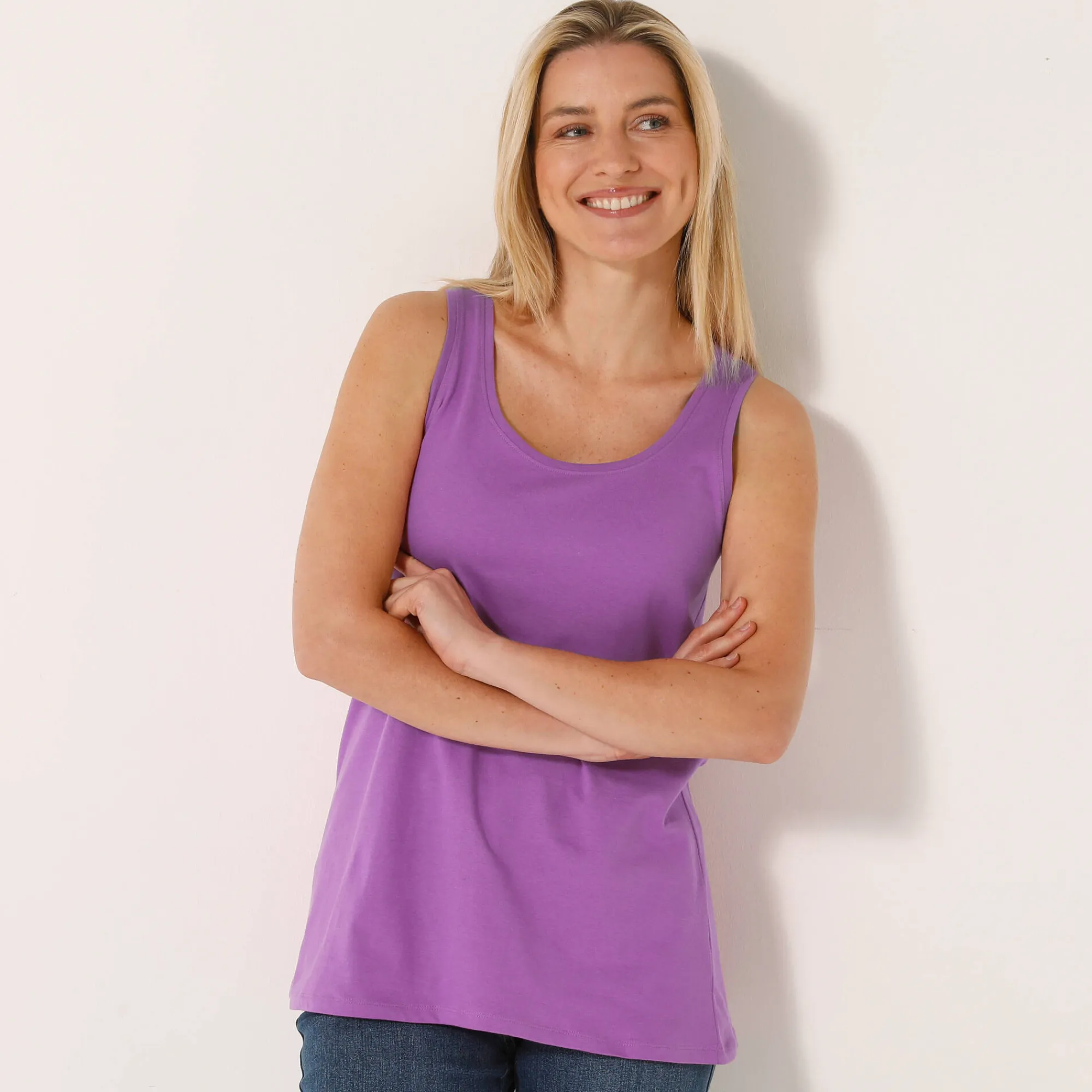 T-Shirt En Topje<Blancheporte Effen topje in biokatoen met ronde hals, eco-verantwoord violine