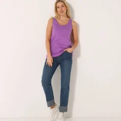 T-Shirt En Topje<Blancheporte Effen topje in biokatoen met ronde hals, eco-verantwoord violine