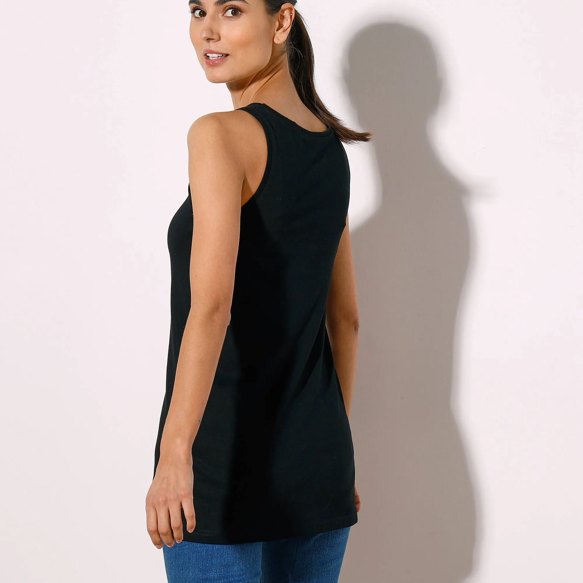 T-Shirt En Topje<Blancheporte Effen topje in biokatoen met ronde hals, eco-verantwoord zwart