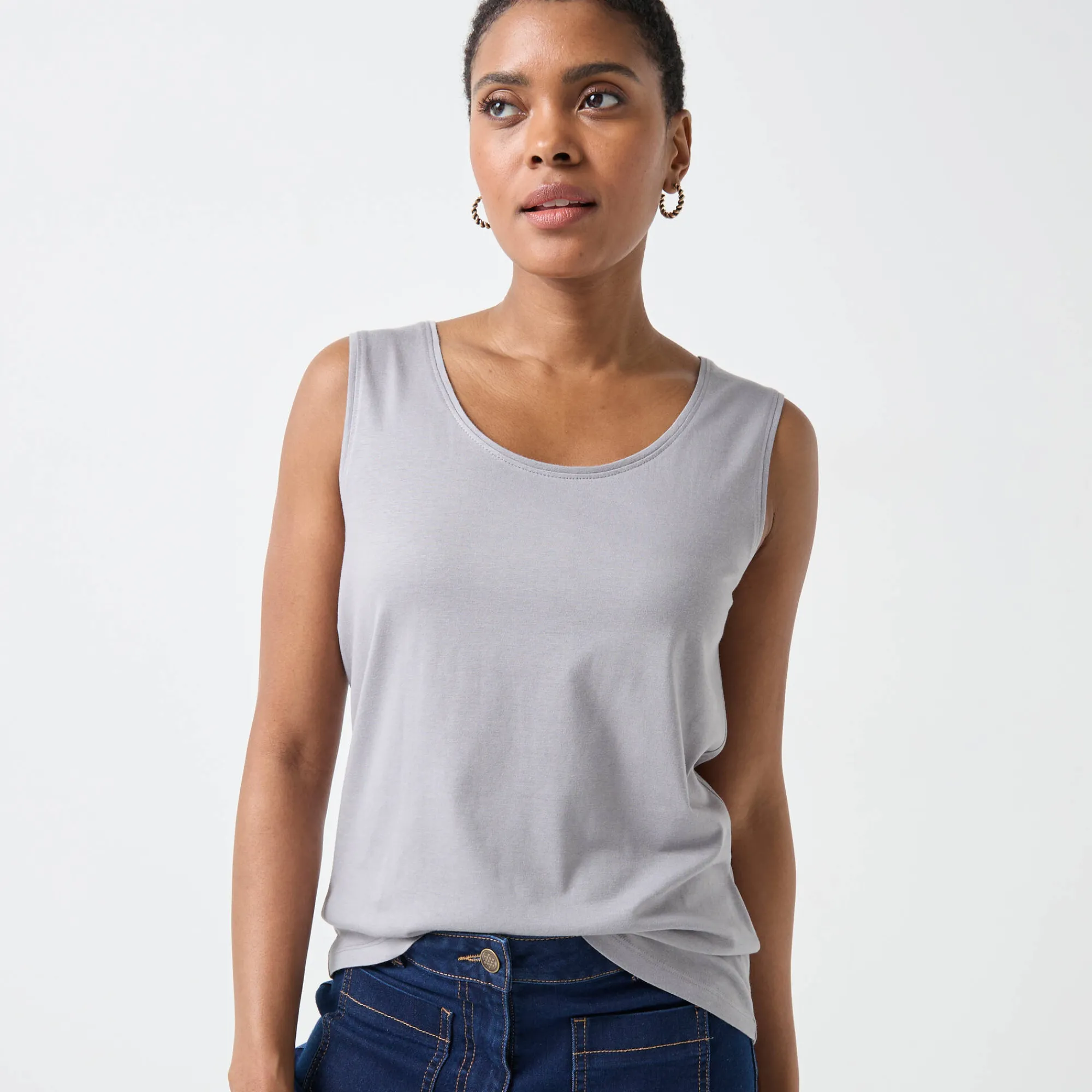 T-Shirt En Topje<Blancheporte Effen topje met brede bandjes grijs