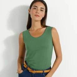 T-Shirt En Topje<Blancheporte Effen topje met brede bandjes mosgroen