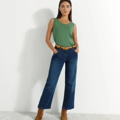T-Shirt En Topje<Blancheporte Effen topje met brede bandjes mosgroen