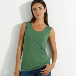 T-Shirt En Topje<Blancheporte Effen topje met brede bandjes mosgroen