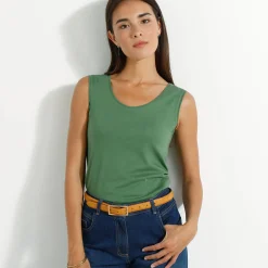 T-Shirt En Topje<Blancheporte Effen topje met brede bandjes mosgroen