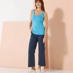 T-Shirt En Topje<Blancheporte Effen topje met brede bandjes, katoen turkooisblauw