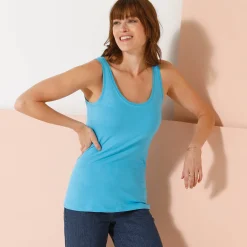 T-Shirt En Topje<Blancheporte Effen topje met brede bandjes, katoen turkooisblauw