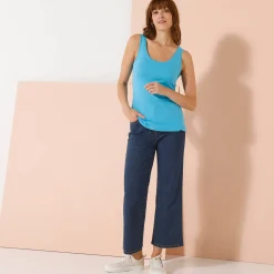 T-Shirt En Topje<Blancheporte Effen topje met brede bandjes, katoen turkooisblauw