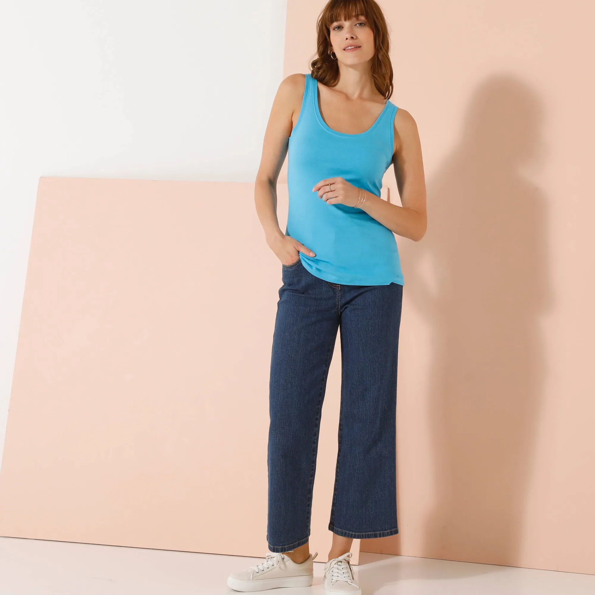 T-Shirt En Topje<Blancheporte Effen topje met brede bandjes, katoen turkooisblauw