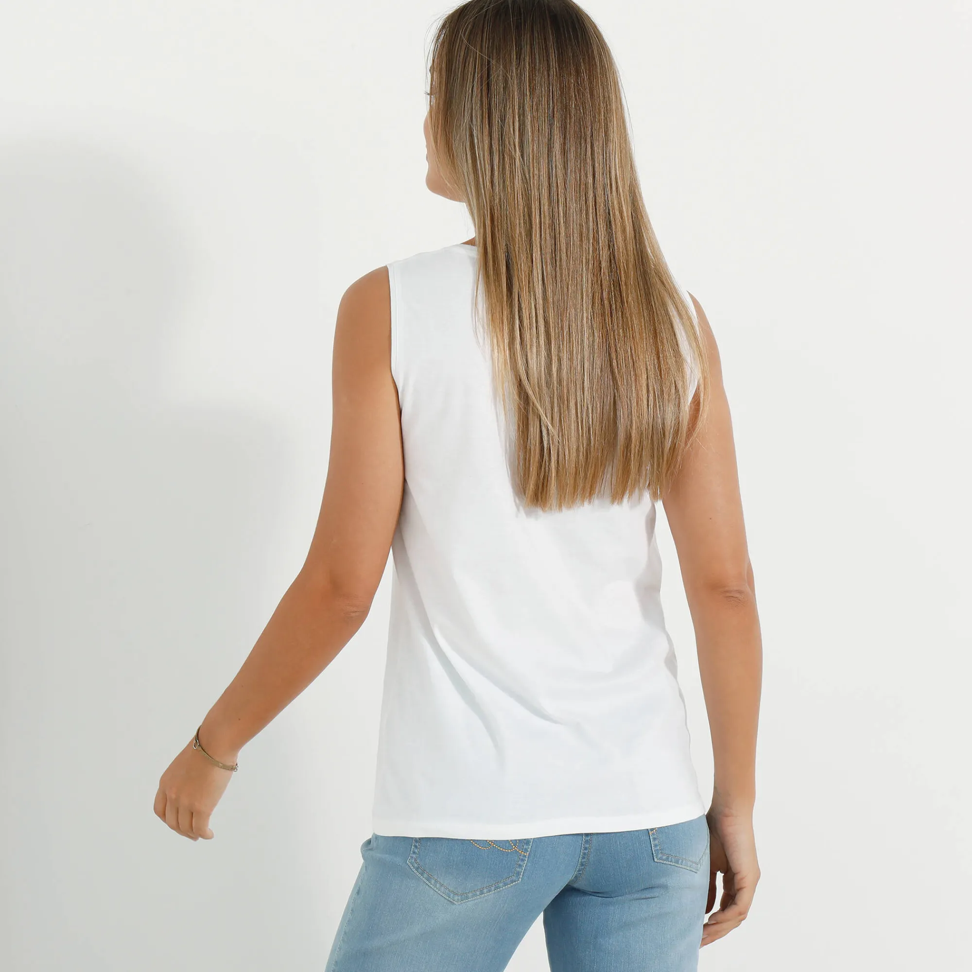T-Shirt En Topje<Blancheporte Effen topje met brede bandjes wit