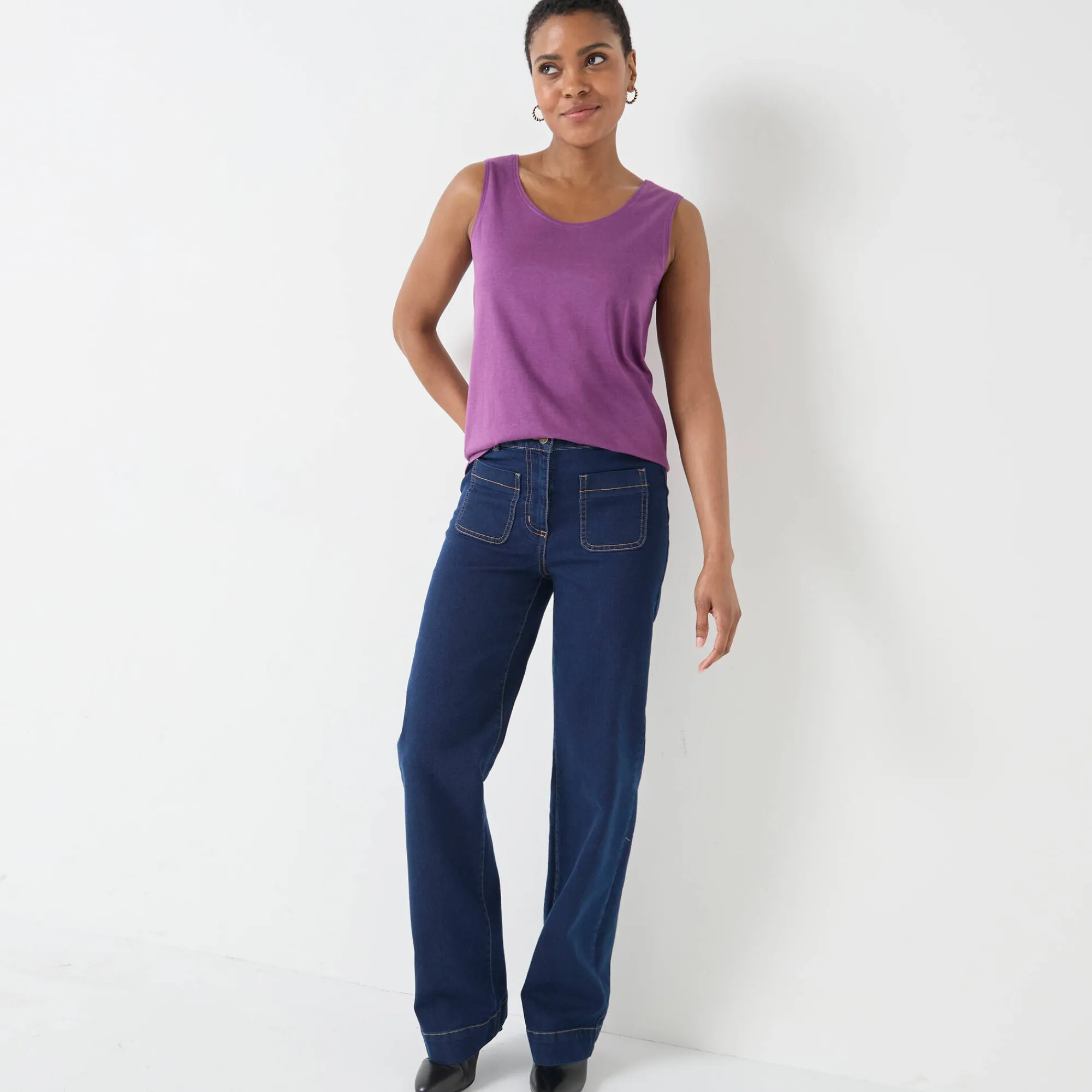 T-Shirt En Topje<Blancheporte Effen topje met brede bandjes paars