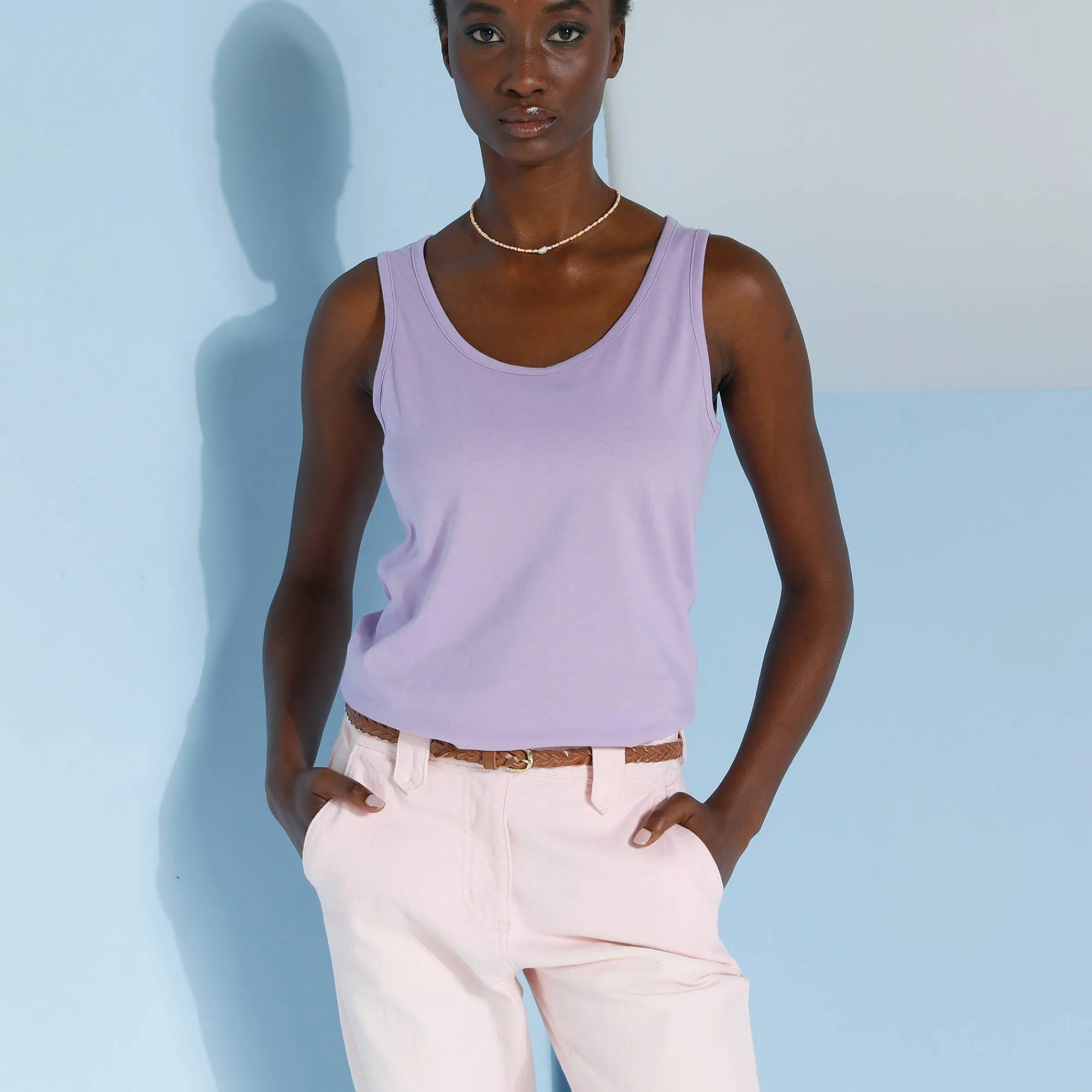 T-Shirt En Topje<Blancheporte Effen topje met brede bandjes, katoen mauve