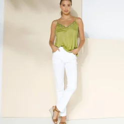 T-Shirt En Topje<Blancheporte Effen topje met V-hals en macramé anijs