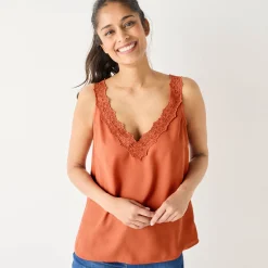 Bloes En Tuniek<Blancheporte Effen topje met V-hals in kant paprika