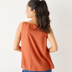 Bloes En Tuniek<Blancheporte Effen topje met V-hals in kant paprika