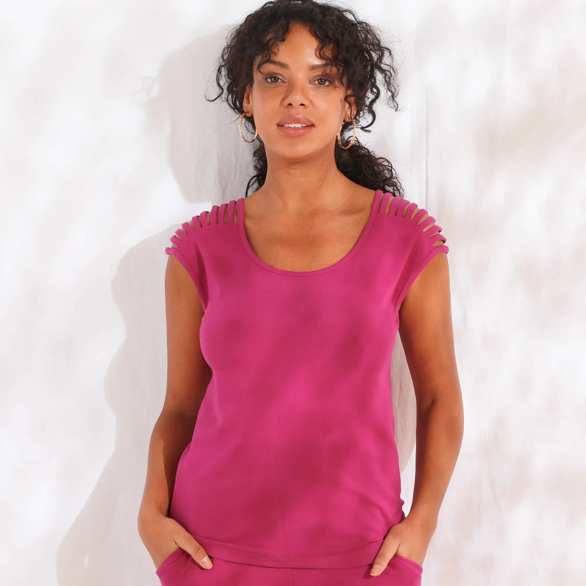 T-Shirt En Topje<Blancheporte Effen tricot t-shirt met vetersluiting op de schouders violine