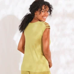 T-Shirt En Topje<Blancheporte Effen tricot t-shirt met vetersluiting op de schouders mosgroen