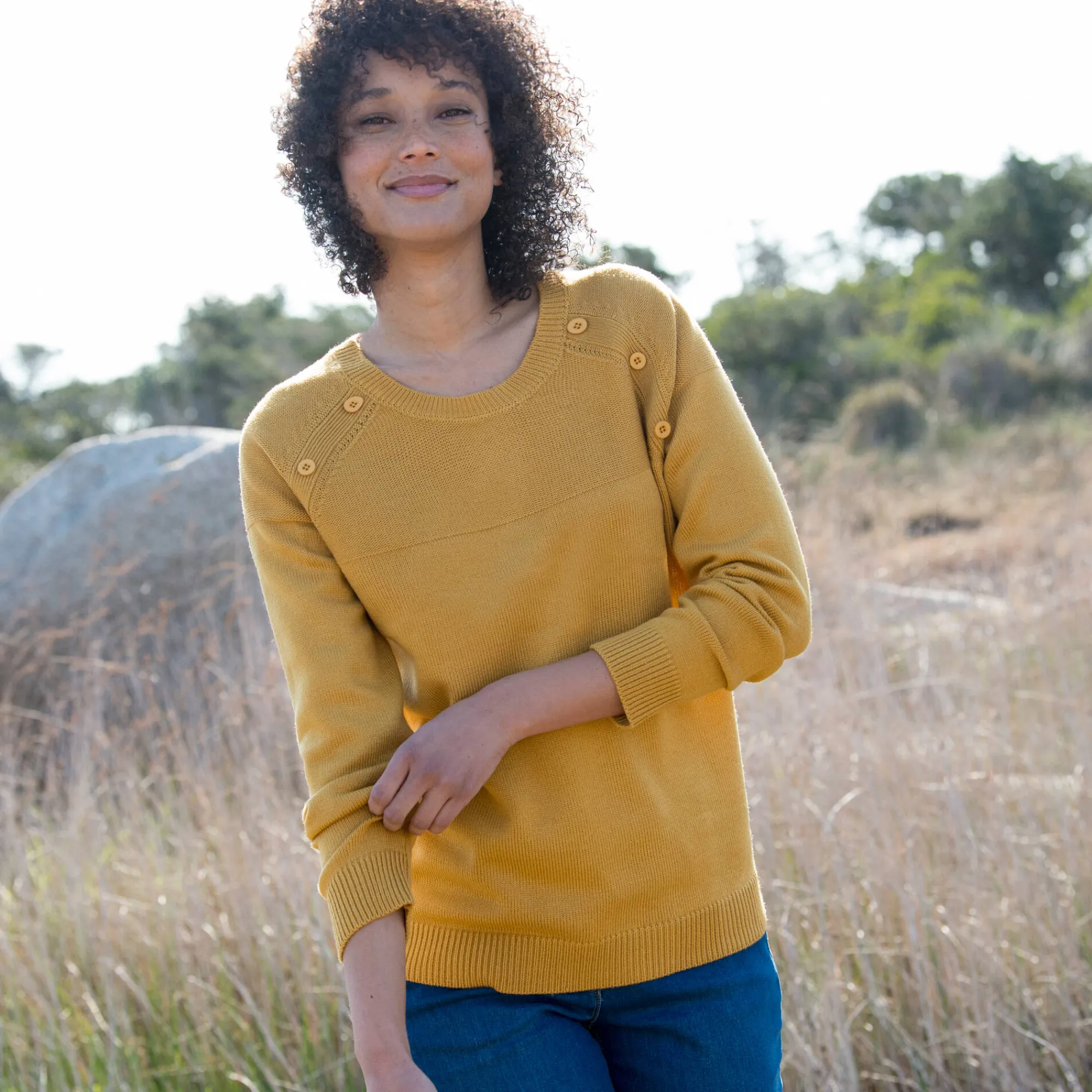 Trui En Vest<Outdoor Collection Effen trui in marinestijl kerrie