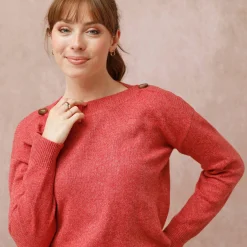 Trui En Vest<Blancheporte Effen trui met boothals, knopen aan de schouders chiné roze
