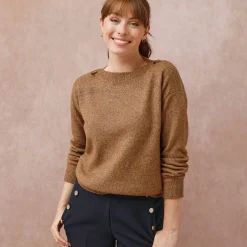 Trui En Vest<Blancheporte Effen trui met boothals, knopen aan de schouders chiné taupe
