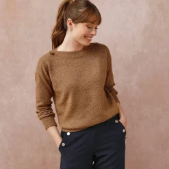 Trui En Vest<Blancheporte Effen trui met boothals, knopen aan de schouders chiné taupe