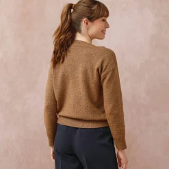 Trui En Vest<Blancheporte Effen trui met boothals, knopen aan de schouders chiné taupe