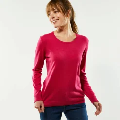 Trui En Vest<Blancheporte Effen trui met ronde hals, zachte touch fuchsiaroze
